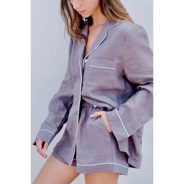 Pajama Short Set - Charcoal Linen
