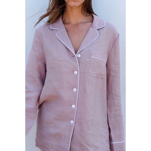 Pajama Short Set - Antique Pink Linen
