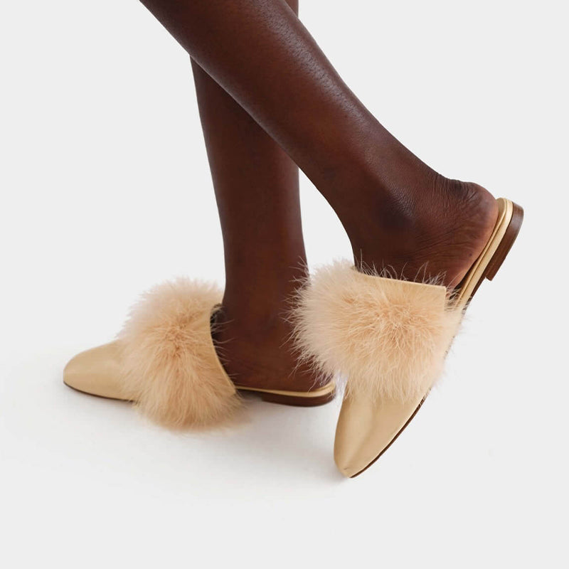 Manon Mules with Detachable Feathers - Champaign