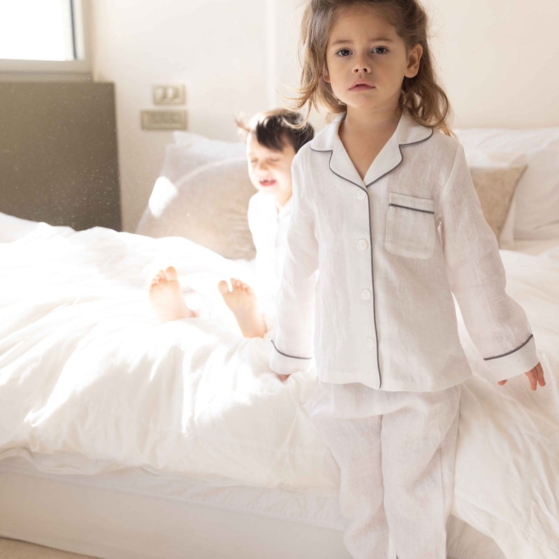 Kids Pajama Set - White Linen