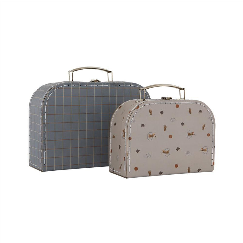Mini Suitcase Tiger & Grid - Set of 2 - Blue / Clay