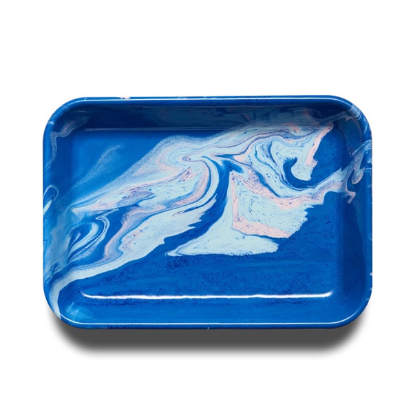 Marble Enamelware Rectangular Tray - Cobalt