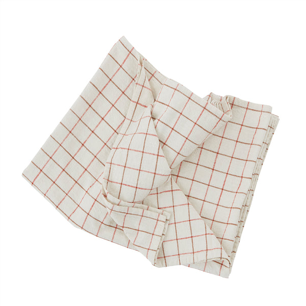 Grid Tablecloth - 260x140cm - Offwhite / Red