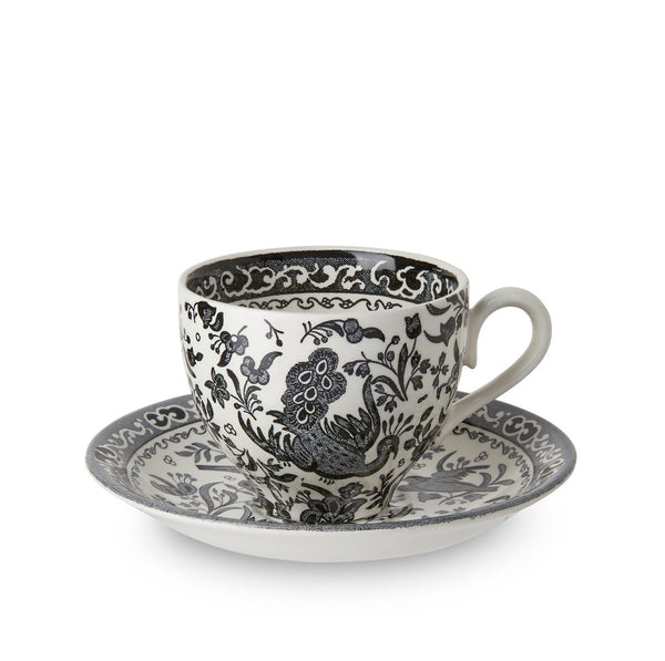 Black Peacock Tea Cup & Saucer - Set of 2
